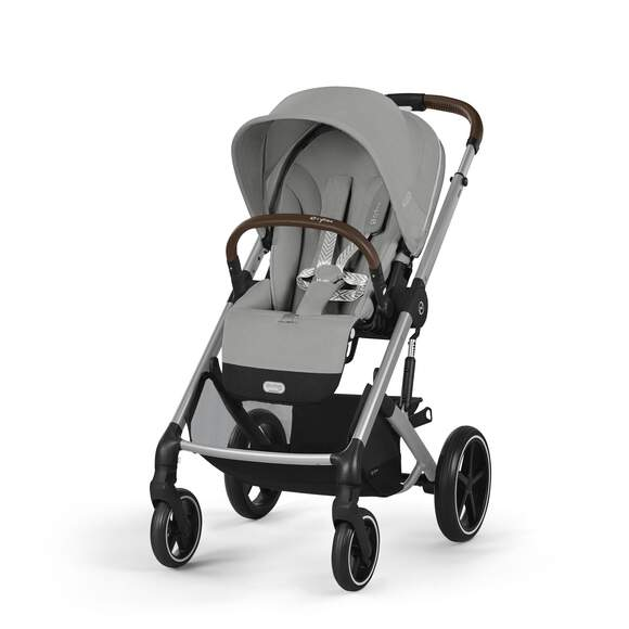 Studio product image of the Cybex Balios S Lux Stroller in light grey, front three-quarter view on a white background.