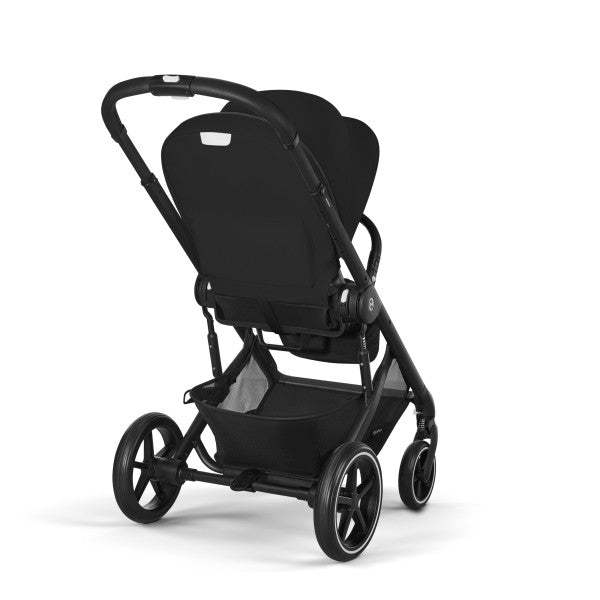 Cybex Balios S Lux Stroller in Moon Black/Black Frame, rear three-quarter studio product view
