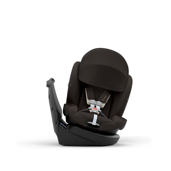 Cybex Callisto G 360 Rotating All-In-One Convertible Car Seat in Chocolate Brown high-back mode without canopy, straight-on front view