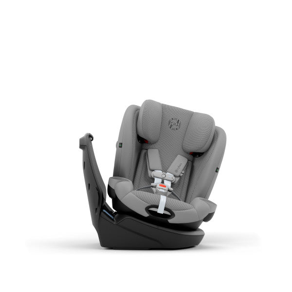 Feature graphic showing the Cybex Callisto G 360 Rotating All-In-One Convertible Car Seat in gray with base.