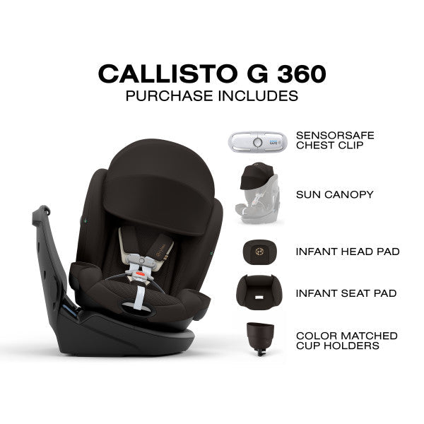 Cybex Callisto G 360 Rotating All-In-One Convertible Car Seat purchase-includes graphic with SensorSafe chest clip, sun canopy and infant pads