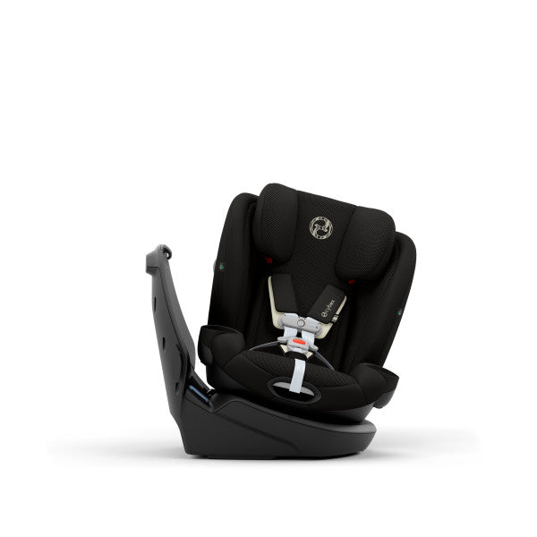 Cybex Callisto G 360 Rotating All-In-One Convertible Car Seat in Moon Black high-back mode without canopy, front three-quarter view