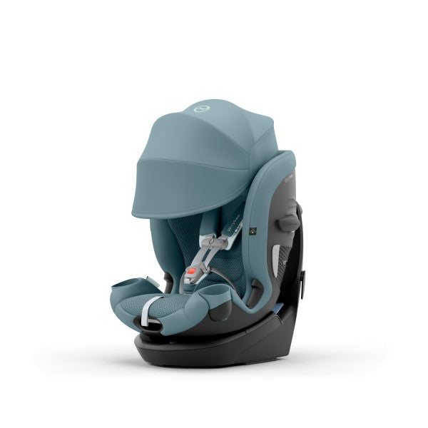 Cybex Callisto G 360 Rotating All-In-One Convertible Car Seat in Stormy Blue with canopy, front three-quarter studio product view