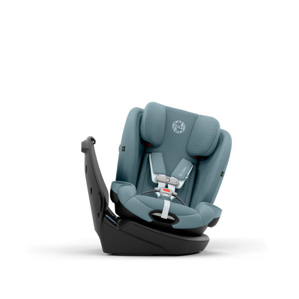 Cybex Callisto G 360 Rotating All-In-One Convertible Car Seat in Stormy Blue high-back mode without canopy, side three-quarter view