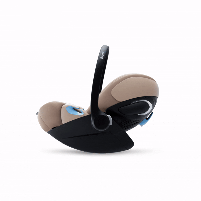 Cybex Cloud G Pro Infant Car Seat with SensorSafe and Load Leg Base in Almond Beige animated demonstration moving into the reclined position