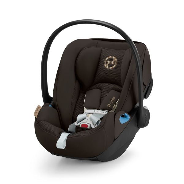 Cybex Cloud G Pro Infant Car Seat with SensorSafe and Load Leg Base in Chocolate Brown, front three-quarter studio product view