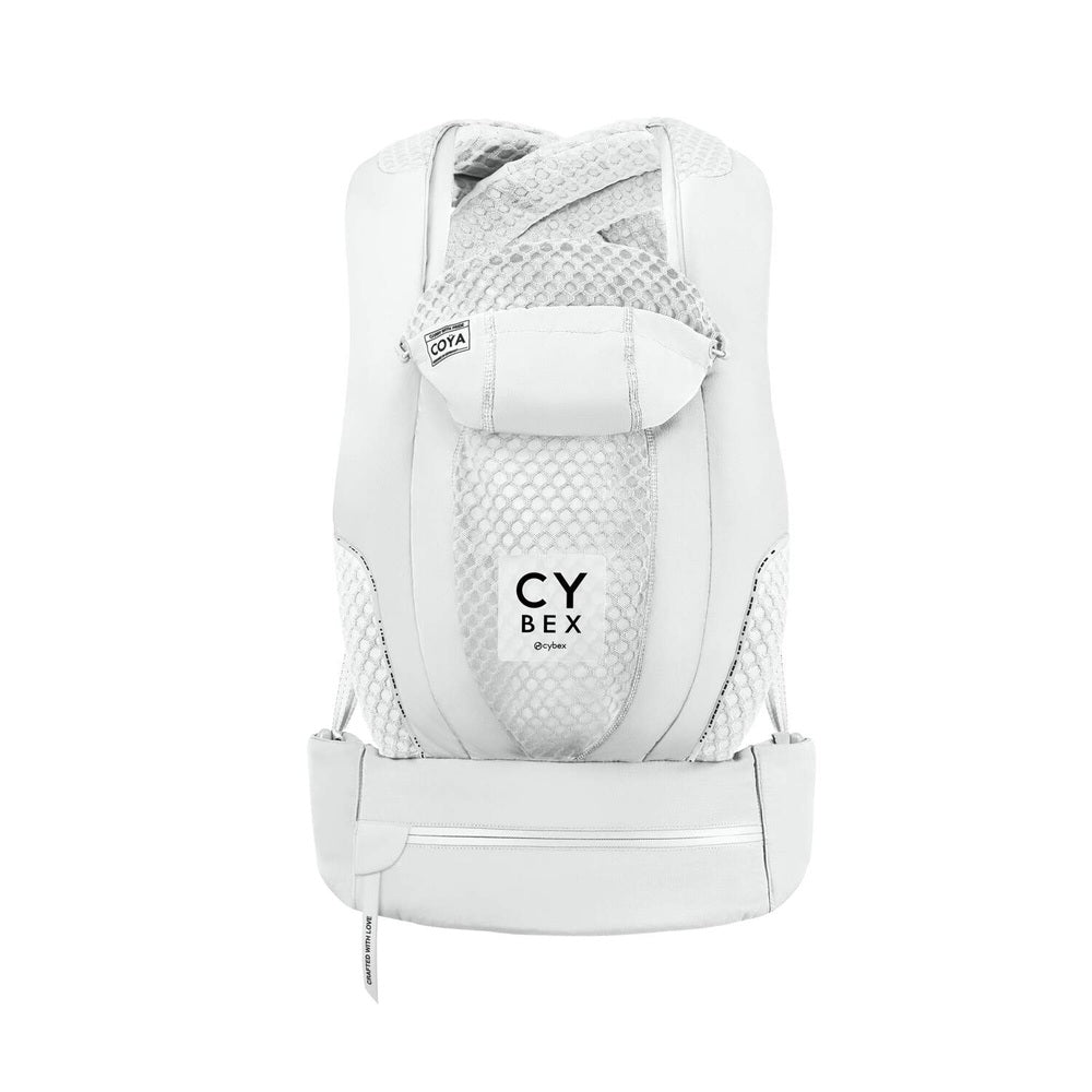 Close-up of the Cybex Coya Carrier white baby carrier with mesh back panel and padded straps.