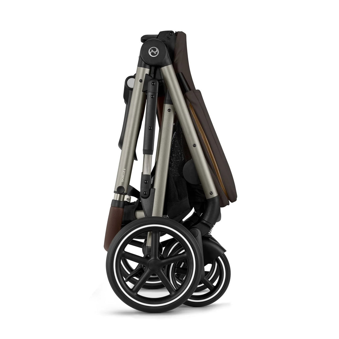 CYBEX Gazelle S V2 in Chocolate Brown with Taupe frame, folded