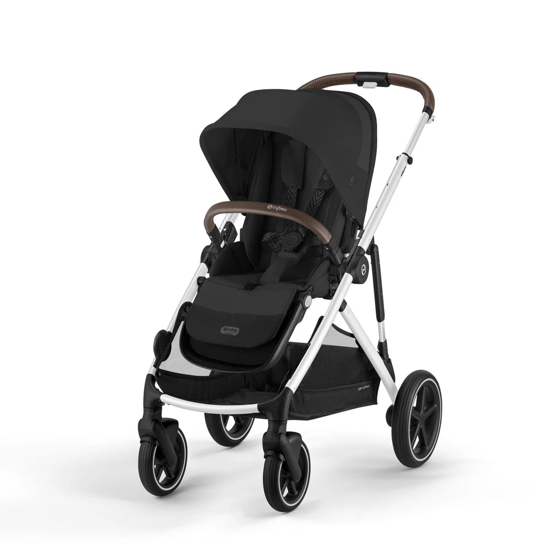 CYBEX Gazelle S V2 in Moon Black with Silver frame, front three-quarter view