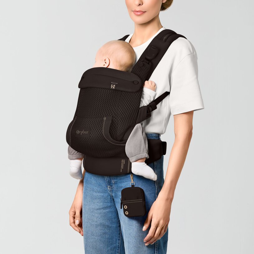 CYBEX Gold Laya Baby Carrier in Chocolate Brown front inward carry