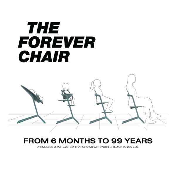 Studio product image of the Cybex Lemo 2 High Chair 3-In-1 Set with shown in adjustable growth stages from infant to toddler for safe mealtimes.