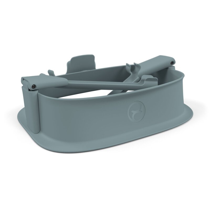 Studio product image of the Cybex Lemo Training Tower in dusty teal with rounded side panels and top support bars on white background.