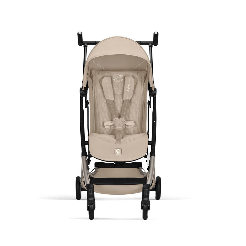 Cybex Libelle Ultra-compact Stroller in Almond Beige/Taupe Frame, straight-on front product view