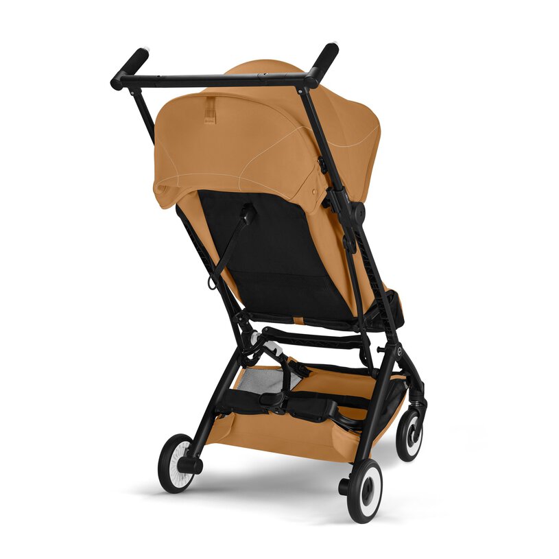 Cybex Libelle Ultra-compact Stroller in Cinnamon Yellow/Black Frame, rear three-quarter product view
