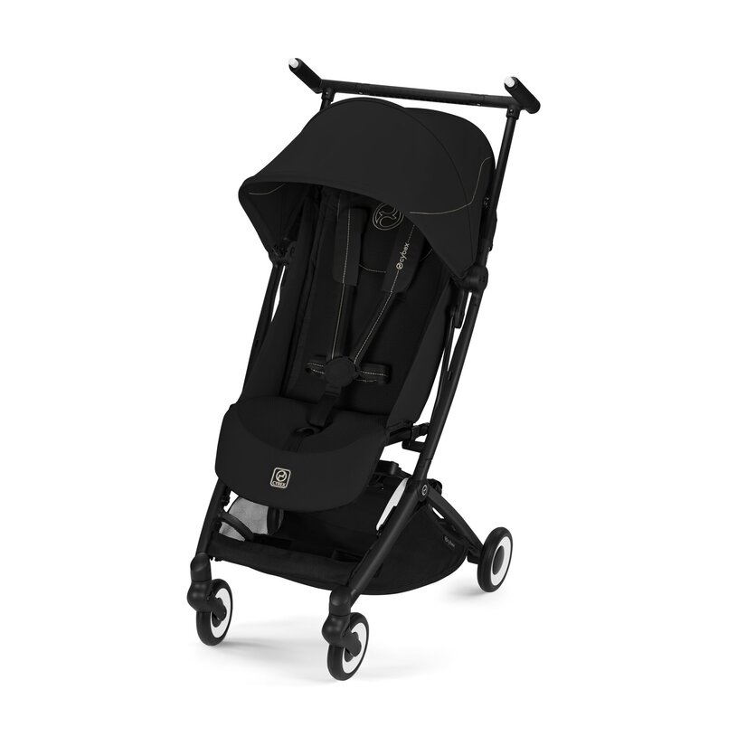 Cybex Libelle Ultra-compact Stroller in Magic Black/Black Frame, front three-quarter product view
