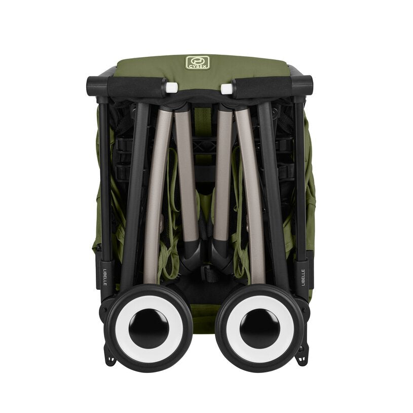 Cybex Libelle Ultra-compact Stroller in Moss Green/Taupe Frame, compact folded product view