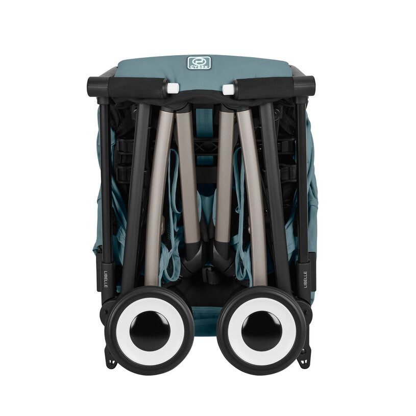 Cybex Libelle Ultra-compact Stroller in Stormy Blue/Taupe Frame, compact folded product view