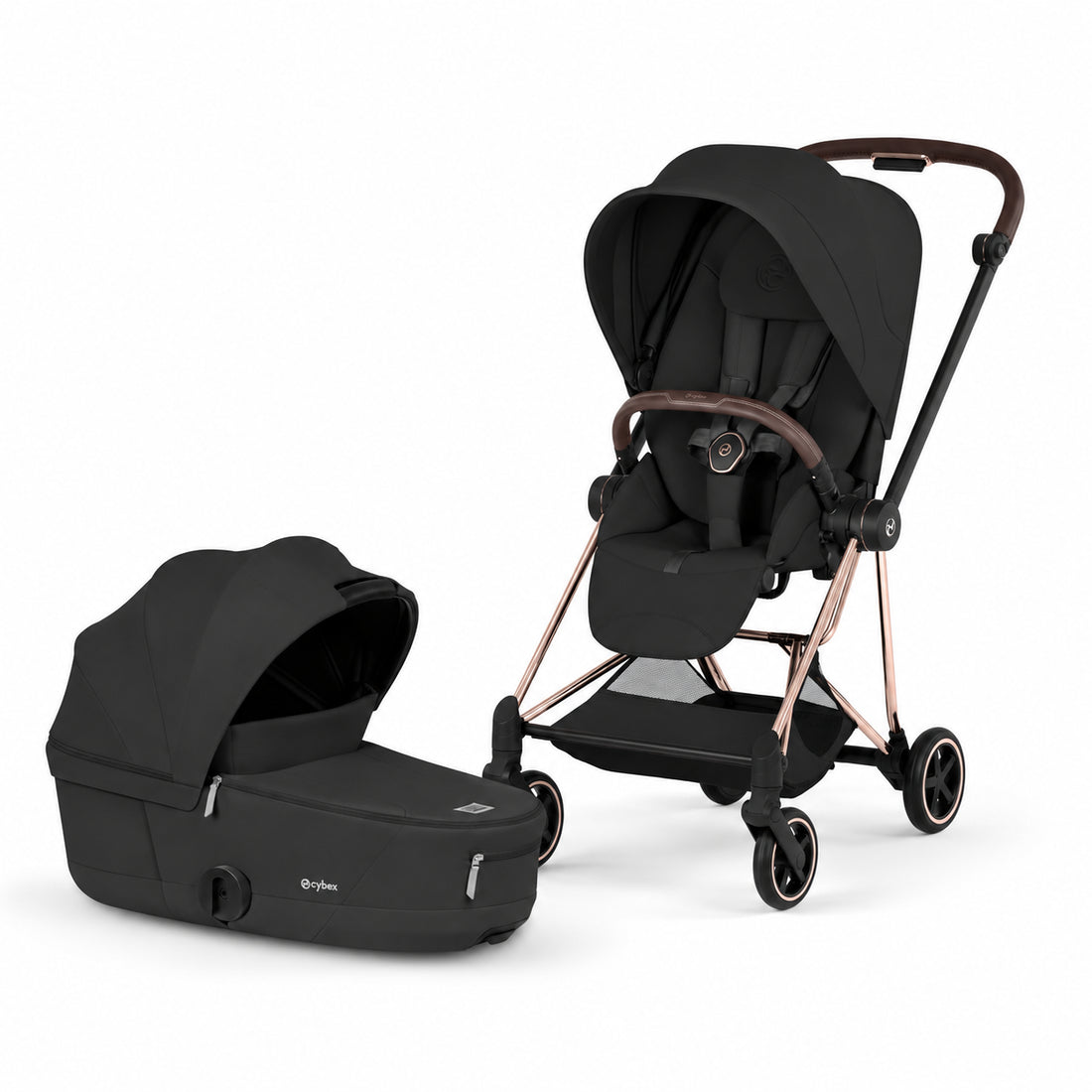 CYBEX Mios 5 bundle — Rose Gold frame with Sepia Black Lux Seat and Sepia Black Fold Lux Carry Cot