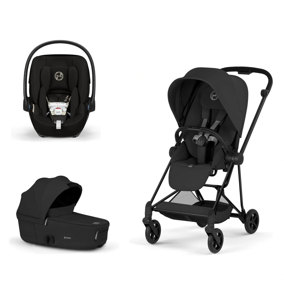 CYBEX Mios 5 Matte Black + Sepia Black Lux Seat, Sepia Black Fold Lux Carry Cot and Moon Black Cloud G Pro bundle