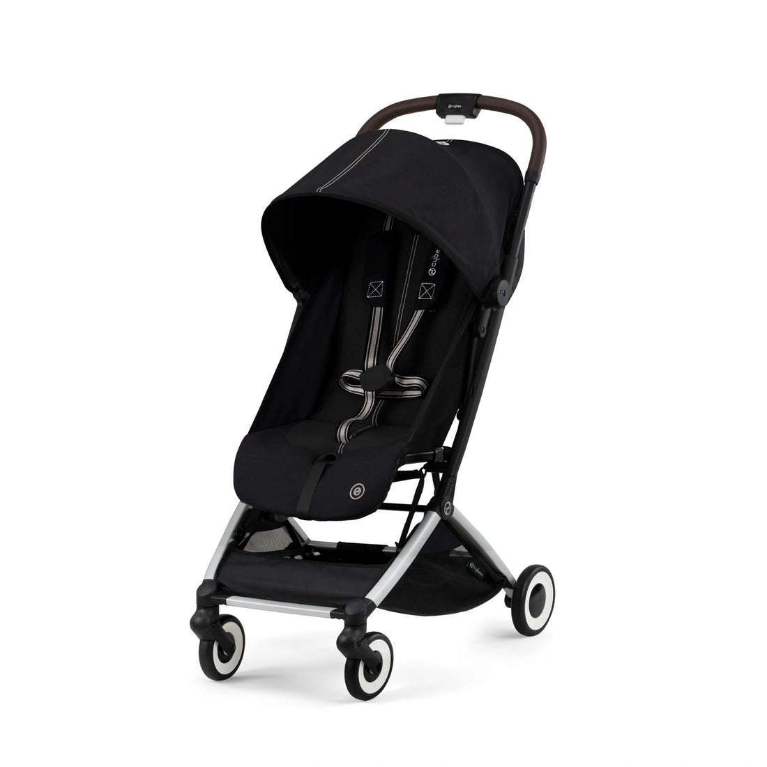 CYBEX Orfeo 2023 in Moon Black — complete stroller, front three-quarter view, SKU 522004785
