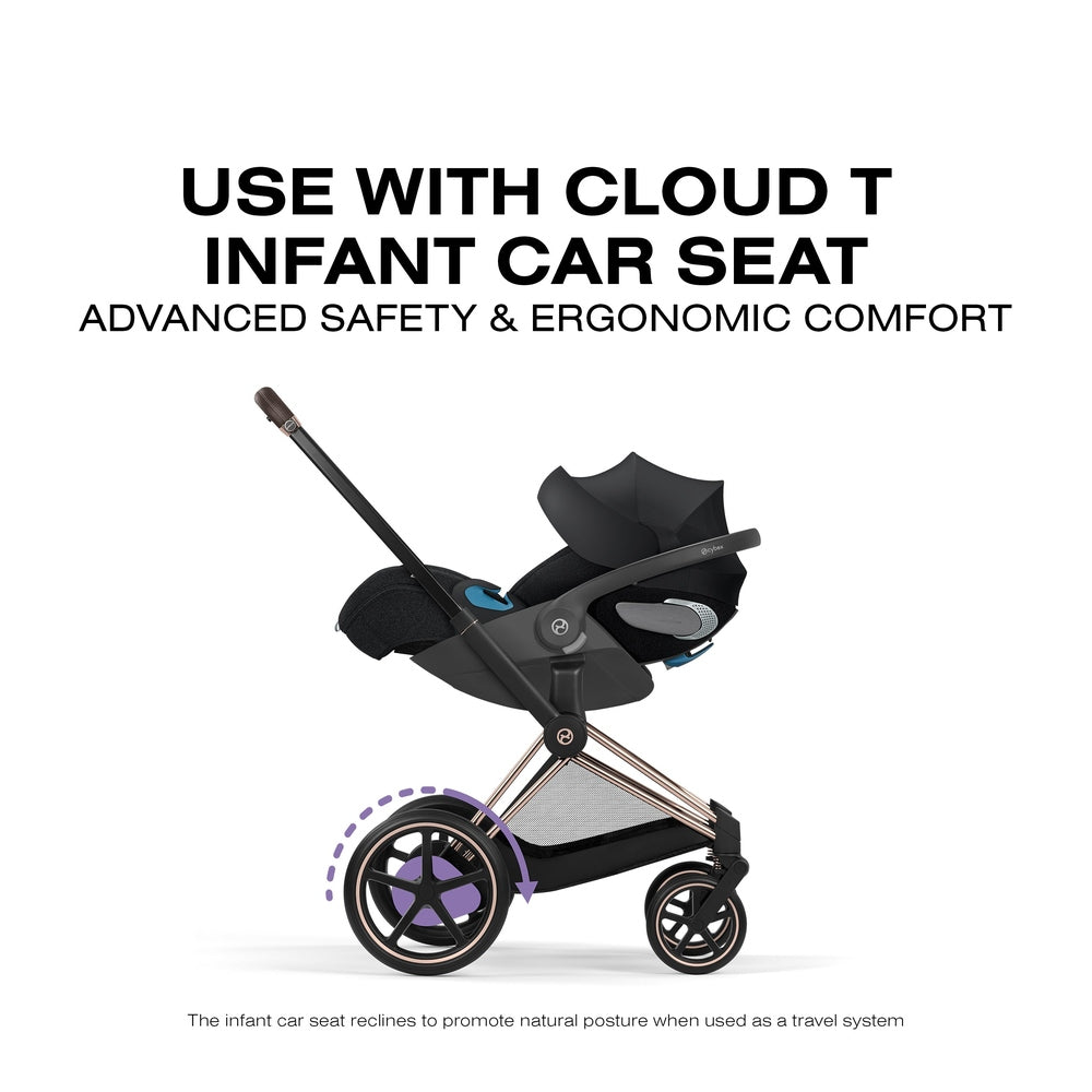 CYBEX e-Priam with Cloud T infant car seat compatibility graphic