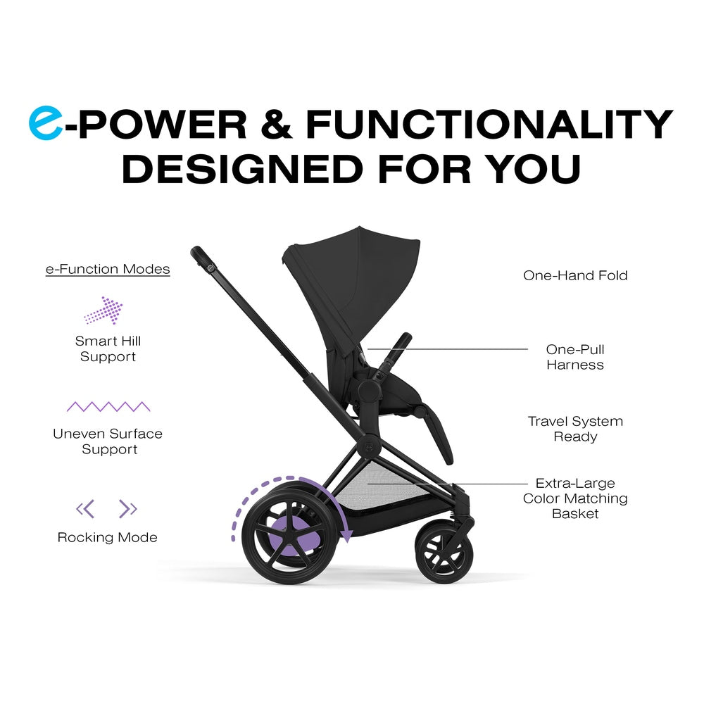CYBEX e-Priam Matte Black Sepia Black e-power feature diagram