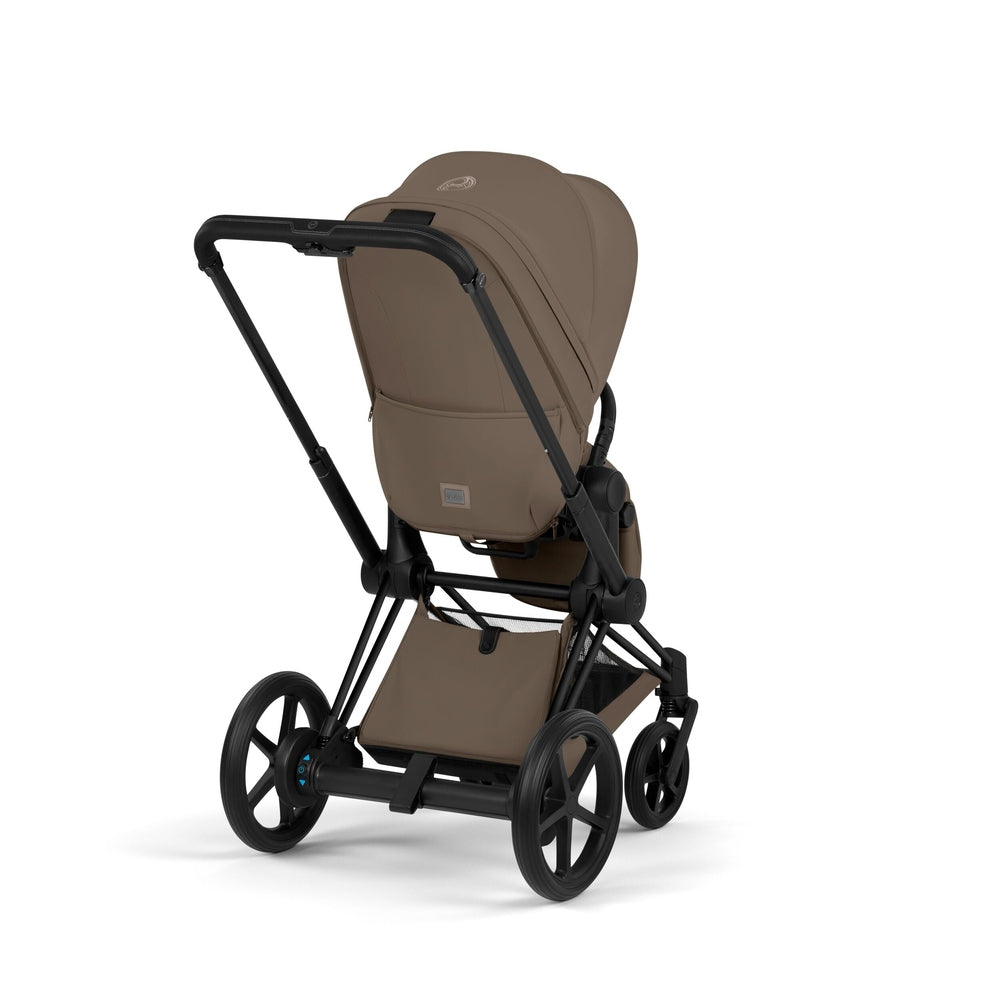 CYBEX e-Priam Matte Black Coconut Brown stroller rear view