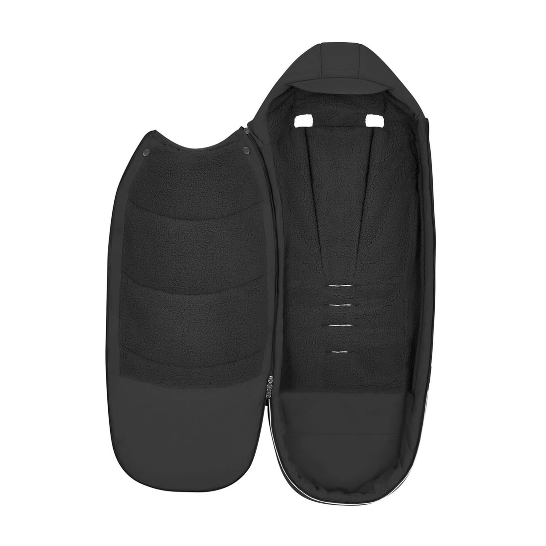 CYBEX Platinum Footmuff in Sepia Black showing the teddy-fleece interior
