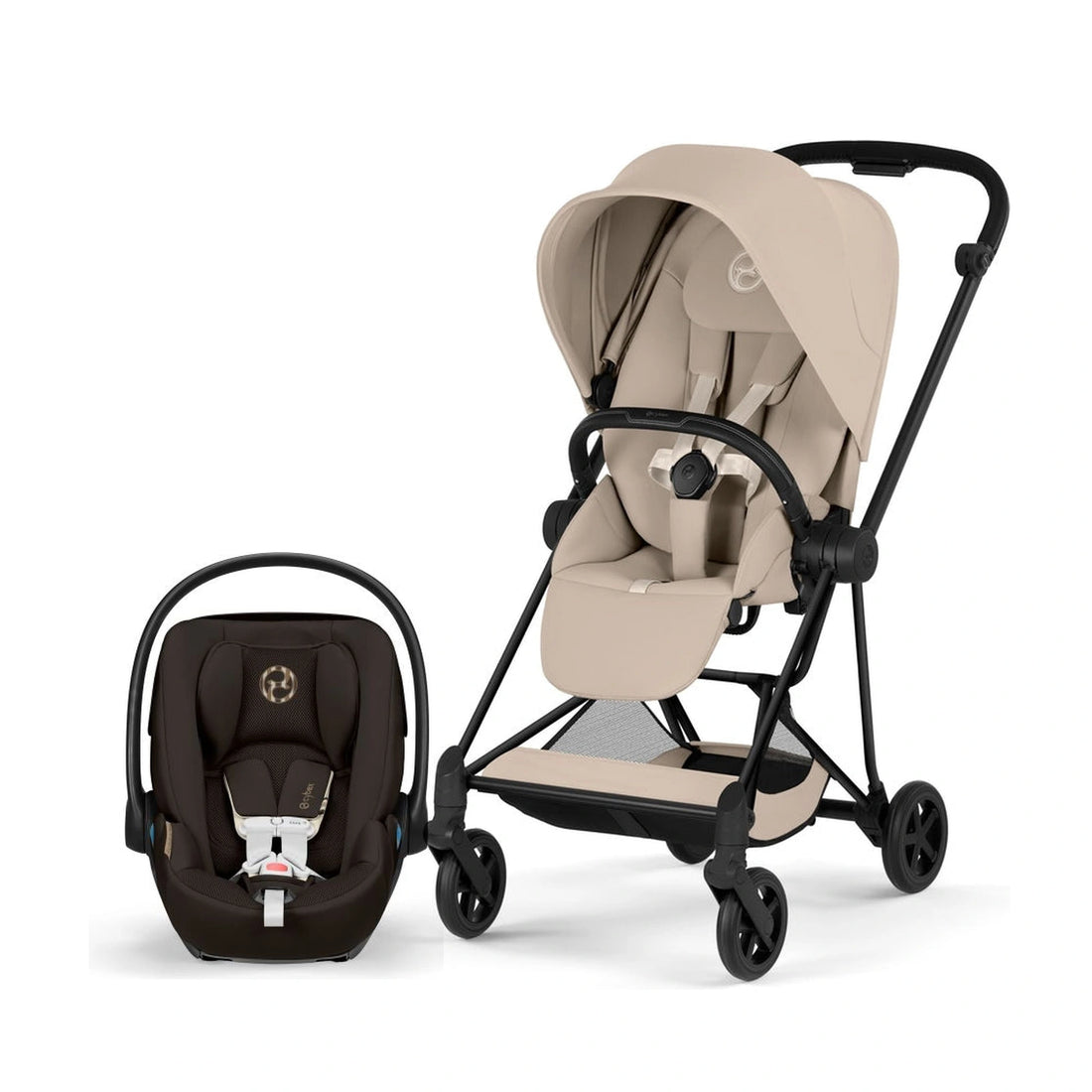 Cybex Platinum Mios 5 Matte Black + Cozy Beige Lux Seat stroller with Cloud G Pro Chocolate Brown infant car seat bundle