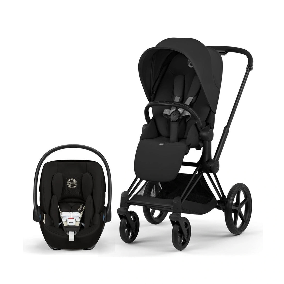 Cybex Platinum Priam 5 Matte Black / Sepia Black Lux Seat stroller with Cloud G Pro Moon Black infant car seat bundle