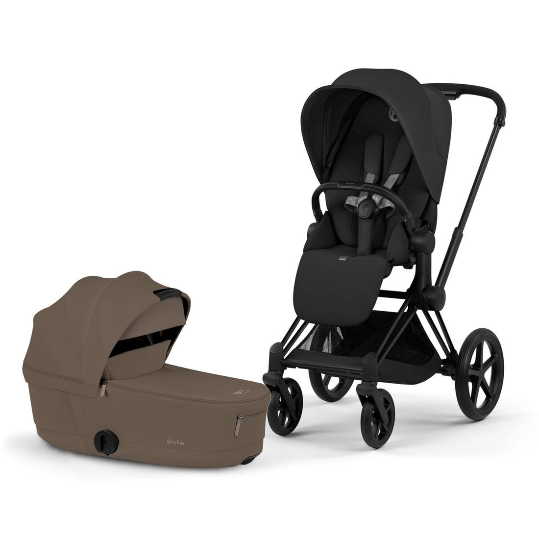 CYBEX Priam 5 bundle — Matte Black / Sepia Black Lux Seat and Coconut Brown Fold Lux Carry Cot