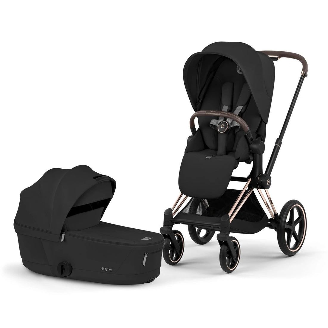 CYBEX Priam 5 bundle — Rose Gold / Sepia Black Lux Seat and Sepia Black Fold Lux Carry Cot