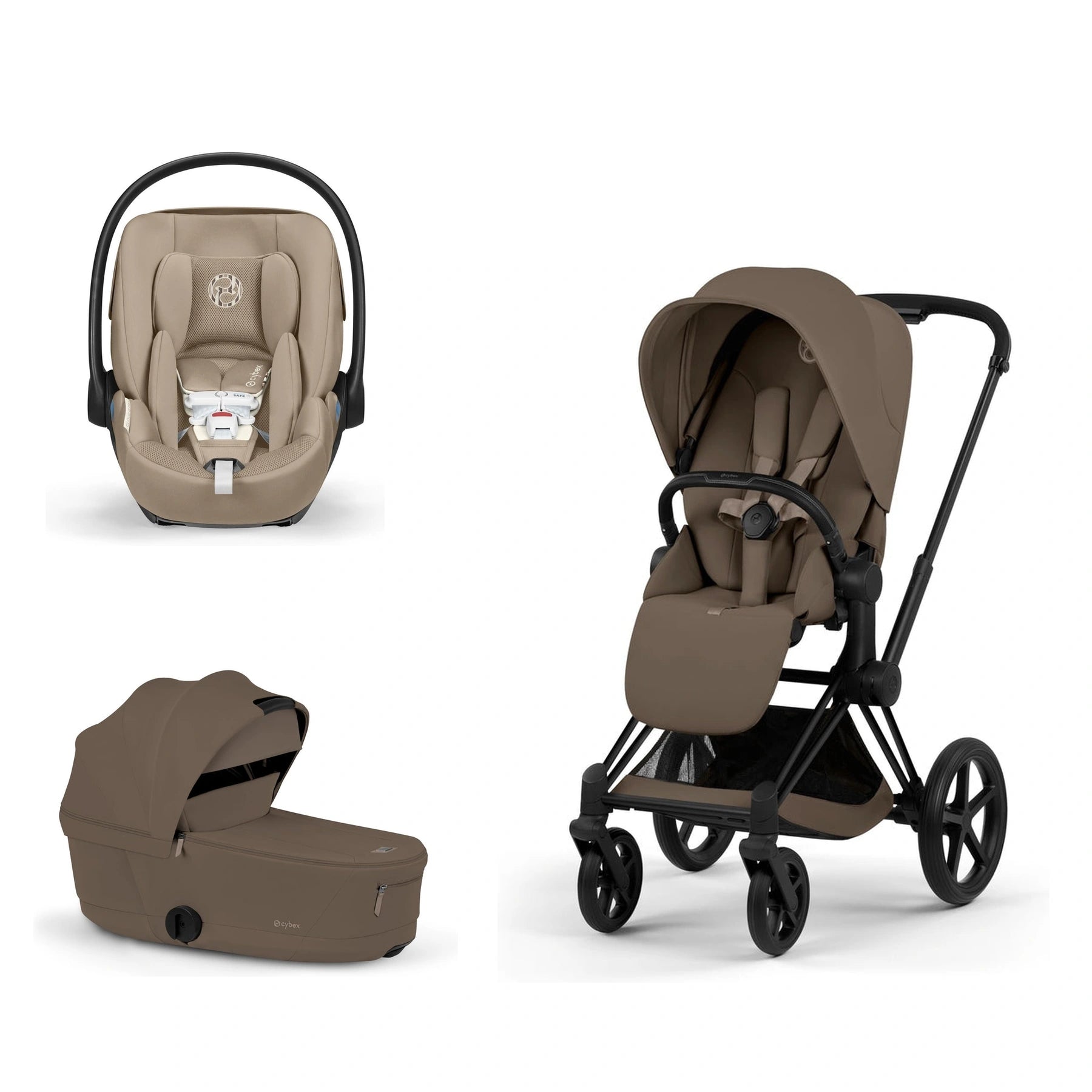 Cybex Platinum Priam 5 Stroller + Fold Cot + Cloud G Pro Recline Infant Car Seat Bundle