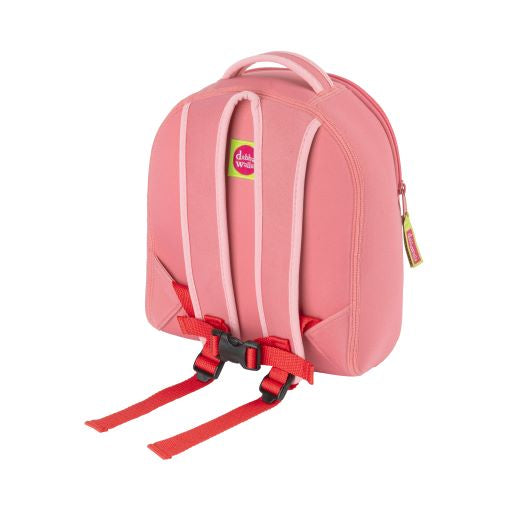 Dabbawalla Harness Backpack Cupcake pink kids backpack with red adjustable straps