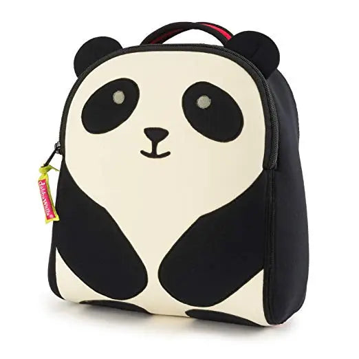 Dabbawalla Panda Harness Backpack for kids, cream body with black ears, showing zipper and top handle.