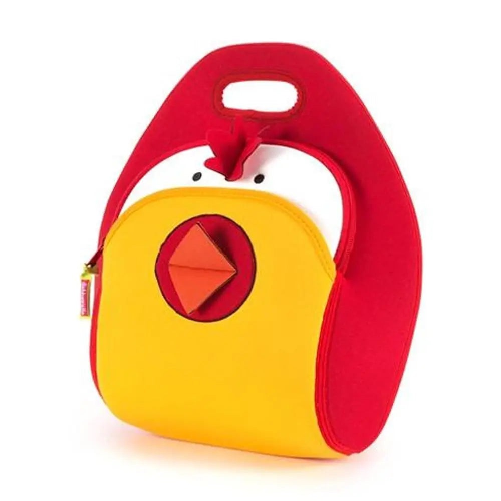 Dabbawalla Lunch Bag: yellow body with red sides and top handle, duck beak motif on front.