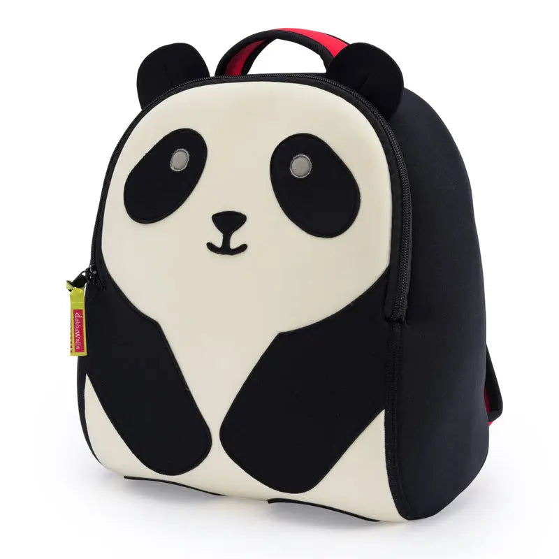Dabbawalla Panda Toddler Backpack, black/cream panda face with zipped main compartment.
