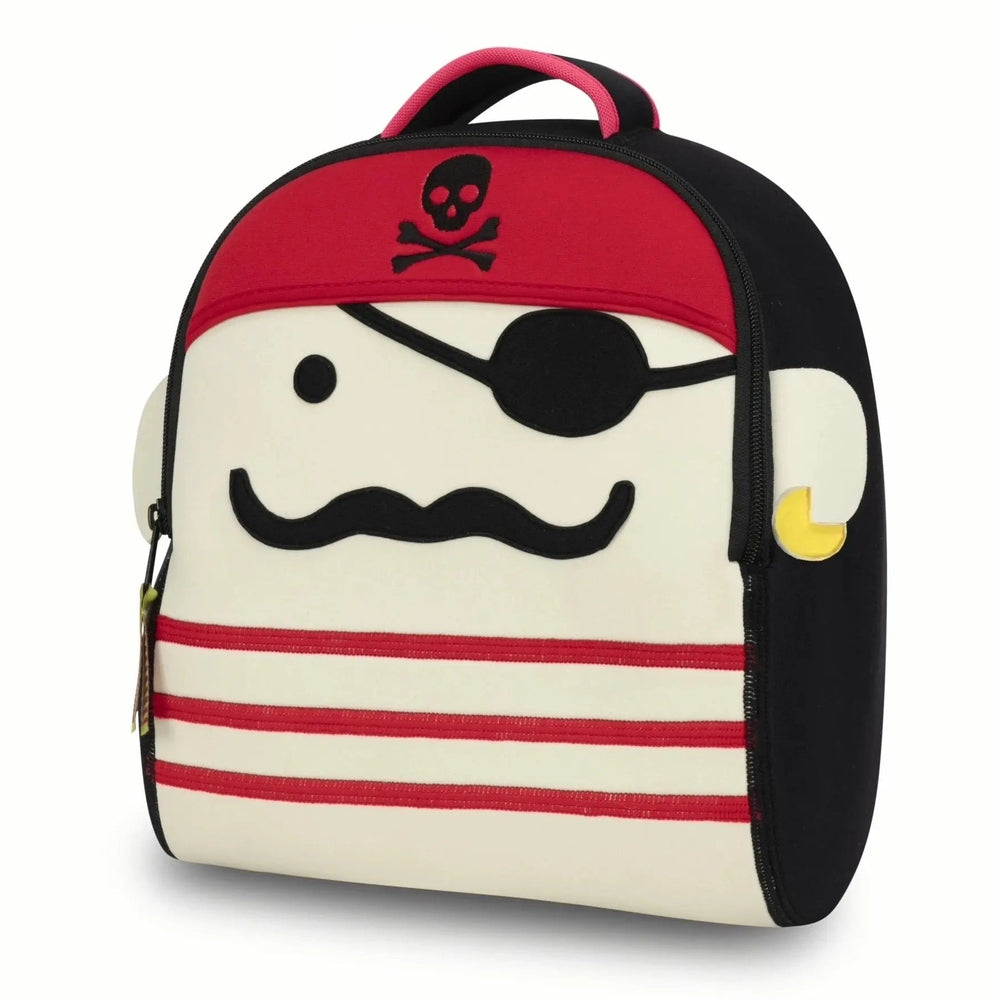 Dabbawalla Toddler Backpack pirate-themed cream body with red stripes and eye patch.