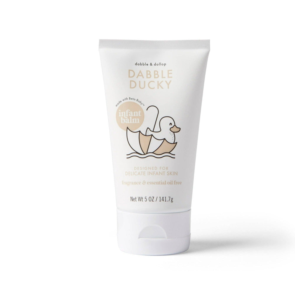 Dabble & Dollop All-Natural Infant Balm Fragrance-Free tube standing upright for delicate infant skin care.