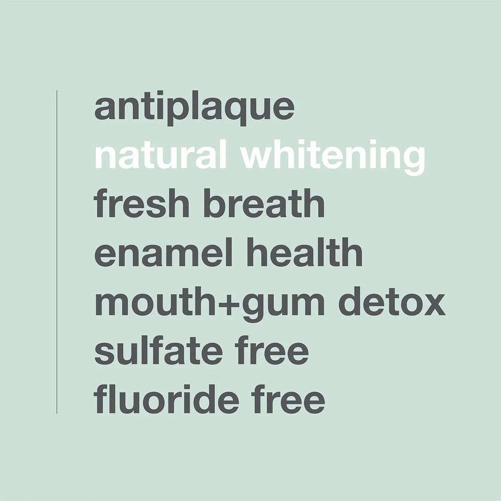 DAVIDS Toothpaste Fluoride Free Herbal Citrus Peppermint on a mint background, highlighting antiplaque and natural whitening features.