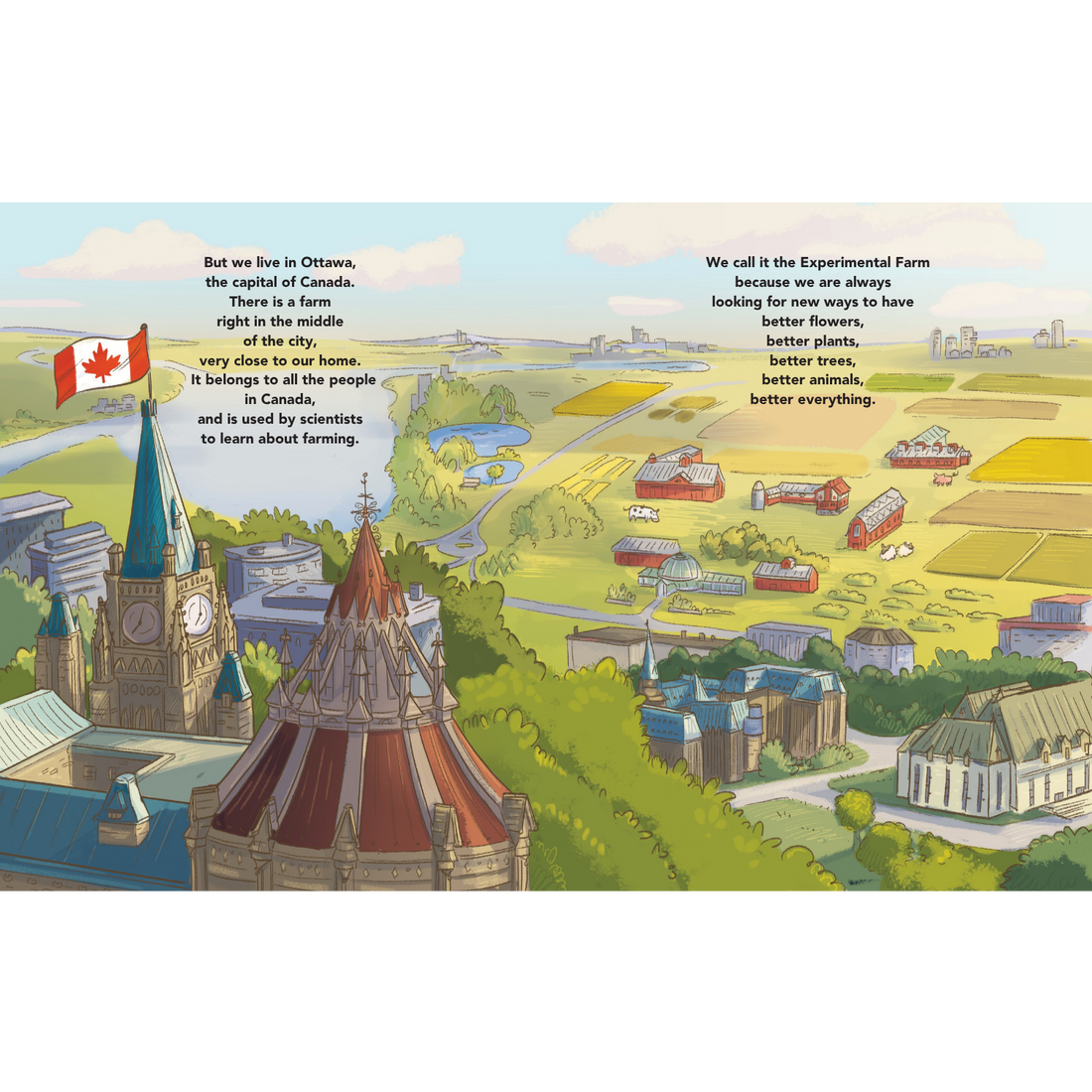 Illustrated farm spread from Our Farm in the City
