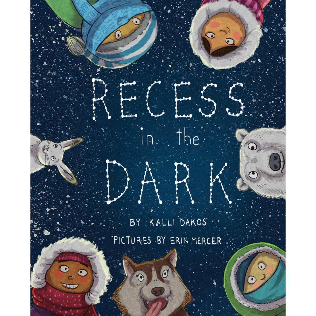 Recess in the Dark English front cover showing children in winter clothing