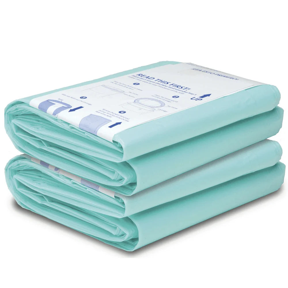 Dekor Plus Diaper Pail Refills 2-pack in turquoise plastic stacked for a fresh nursery.