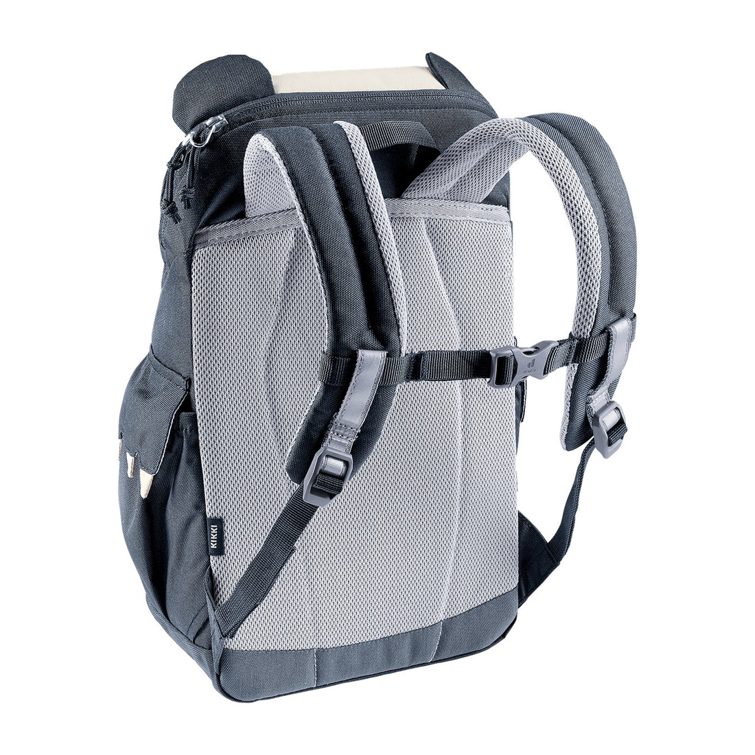 Deuter Kikki Kids' Backpack in Black Bone — rear three-quarter view showing back panel and sternum strap