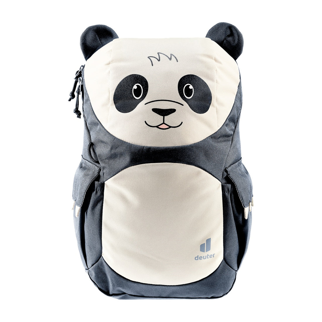 Deuter Kikki Kids' Backpack in Black Bone — straight front view of animal-face design
