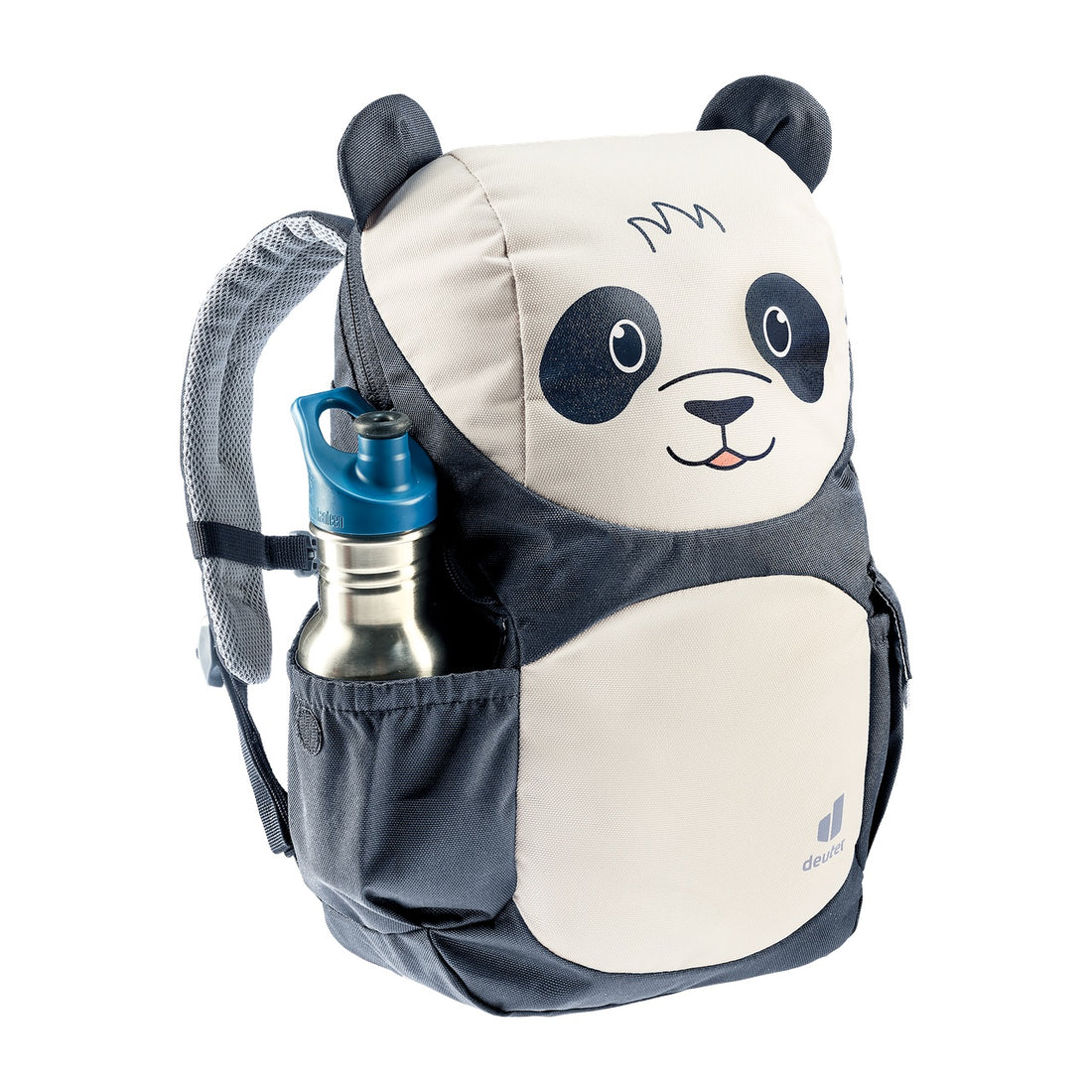 Deuter Kikki Kids' Backpack in Black Bone — front three-quarter view with bottle in side pocket