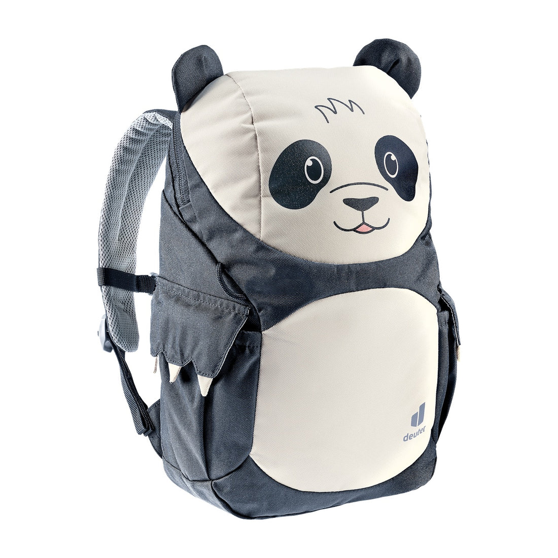Deuter Kikki Kids' Backpack in Black Bone — angled front view showing side pocket and shoulder straps
