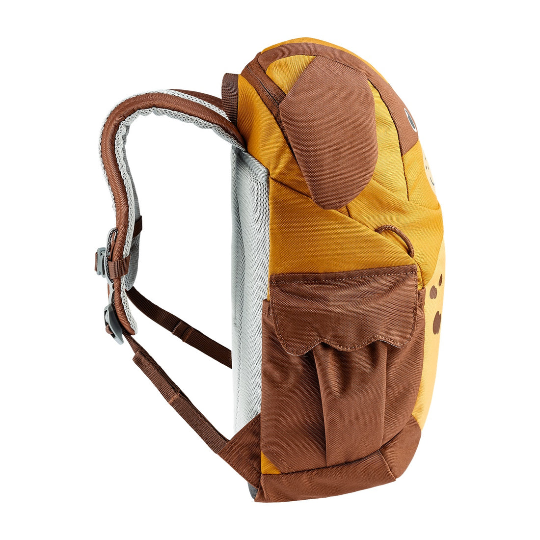 Deuter Kikki Kids' Backpack in Maple Umbra — right-side view showing animal-ear flap and side pocket