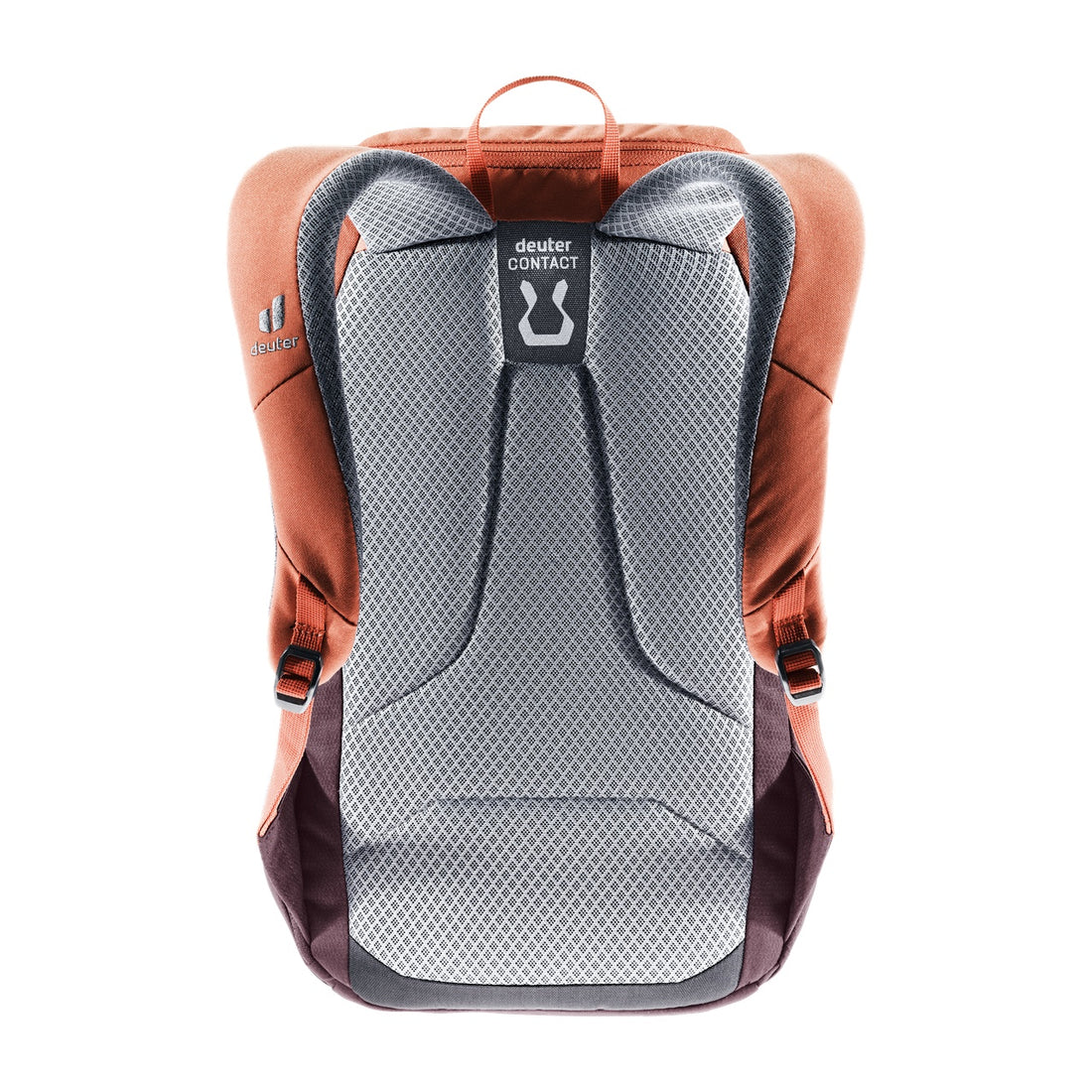 Deuter Overday Kids' Backpack in Aubergine Sienna — straight rear view showing padded mesh back panel and straps