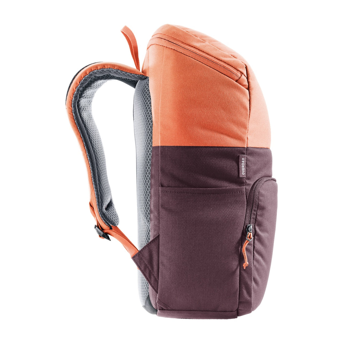 Deuter Overday Kids' Backpack in Aubergine Sienna — side view showing zippered side panel
